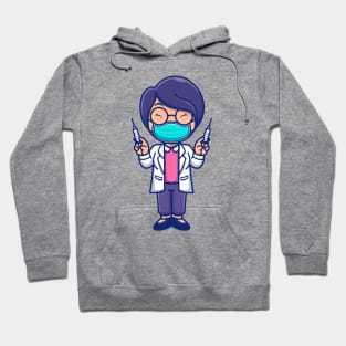 Cute Female Doctor Holding injection Cartoon Hoodie